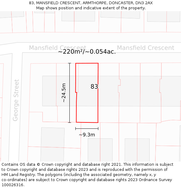83, MANSFIELD CRESCENT, ARMTHORPE, DONCASTER, DN3 2AX: Plot and title map