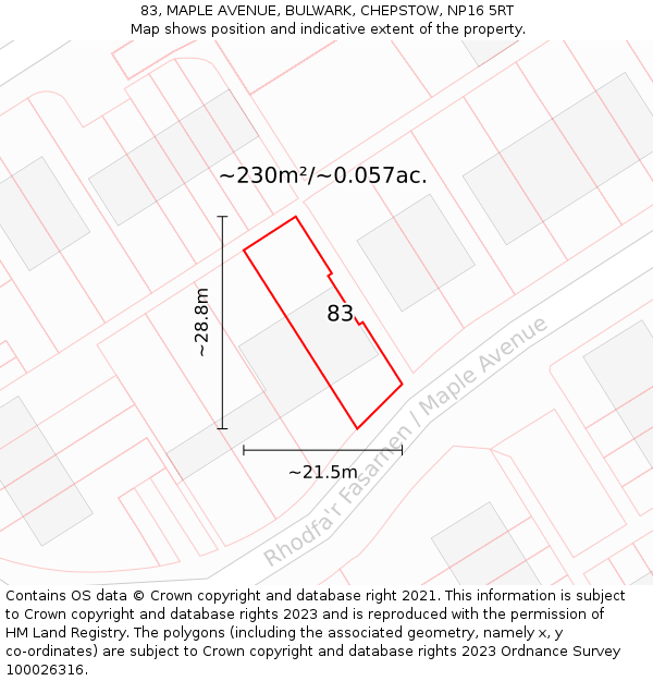 83, MAPLE AVENUE, BULWARK, CHEPSTOW, NP16 5RT: Plot and title map