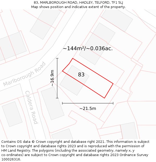 83, MARLBOROUGH ROAD, HADLEY, TELFORD, TF1 5LJ: Plot and title map