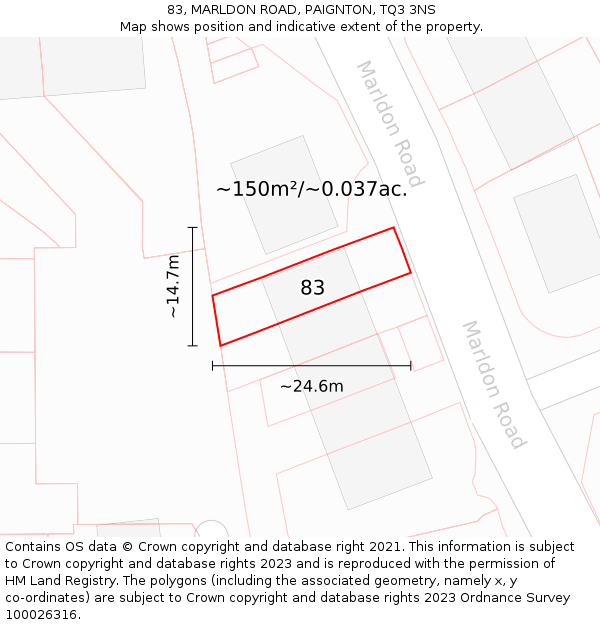 83, MARLDON ROAD, PAIGNTON, TQ3 3NS: Plot and title map