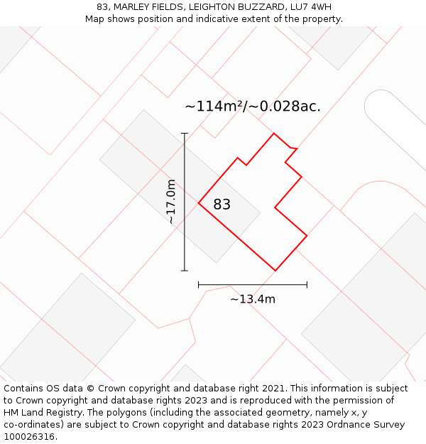 83, MARLEY FIELDS, LEIGHTON BUZZARD, LU7 4WH: Plot and title map