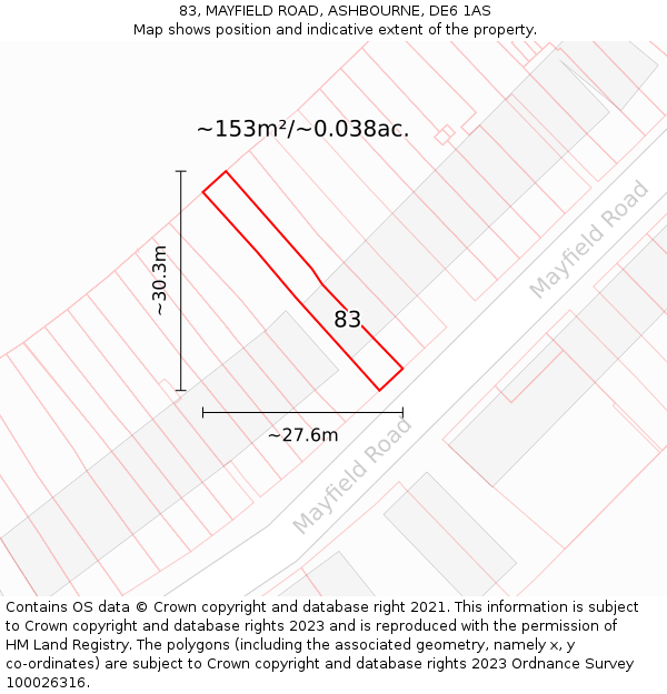 83, MAYFIELD ROAD, ASHBOURNE, DE6 1AS: Plot and title map