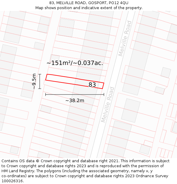 83, MELVILLE ROAD, GOSPORT, PO12 4QU: Plot and title map