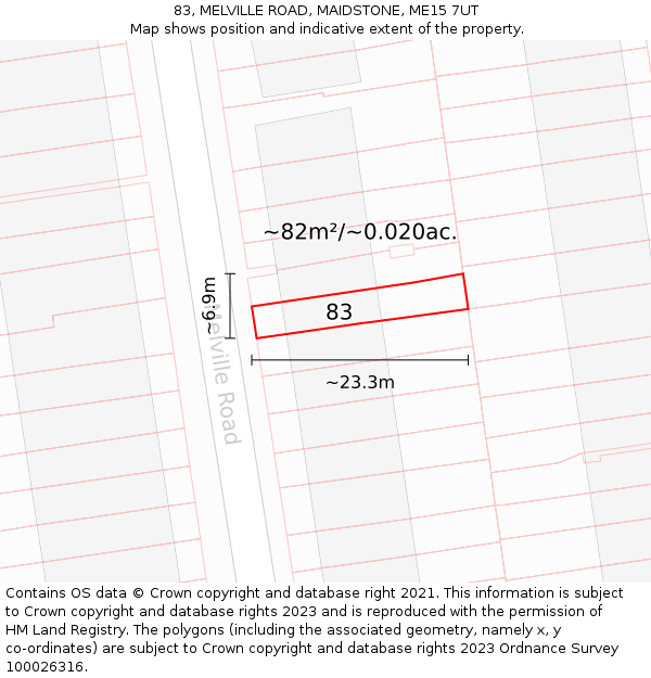 83, MELVILLE ROAD, MAIDSTONE, ME15 7UT: Plot and title map