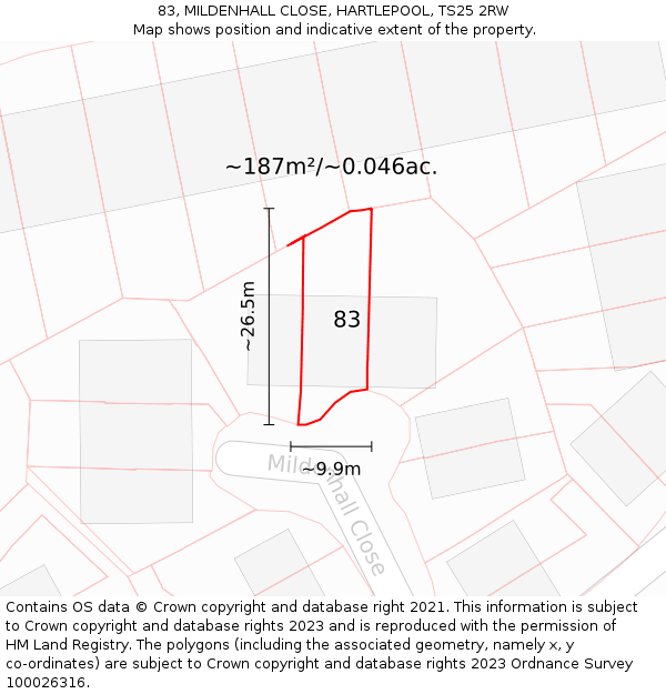 83, MILDENHALL CLOSE, HARTLEPOOL, TS25 2RW: Plot and title map