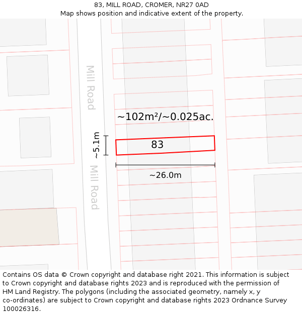 83, MILL ROAD, CROMER, NR27 0AD: Plot and title map