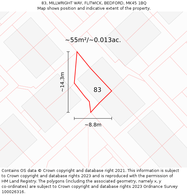 83, MILLWRIGHT WAY, FLITWICK, BEDFORD, MK45 1BQ: Plot and title map
