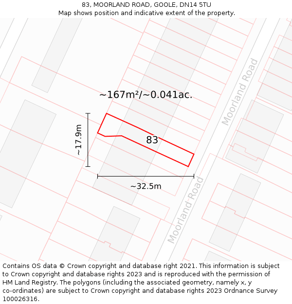 83, MOORLAND ROAD, GOOLE, DN14 5TU: Plot and title map