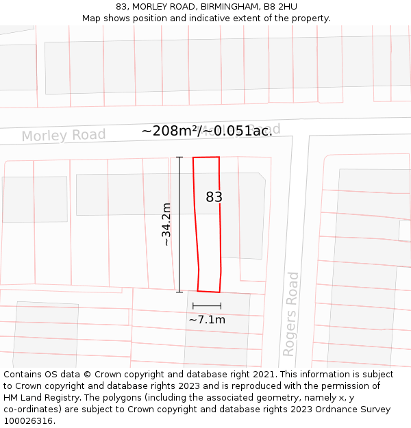 83, MORLEY ROAD, BIRMINGHAM, B8 2HU: Plot and title map