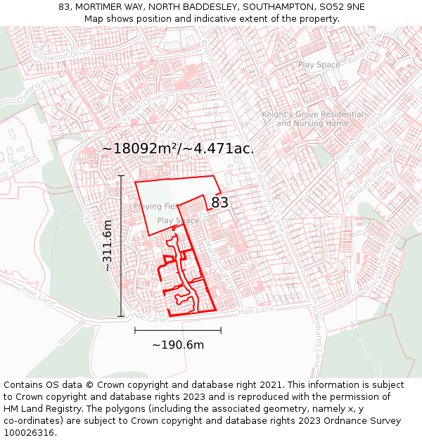 83, MORTIMER WAY, NORTH BADDESLEY, SOUTHAMPTON, SO52 9NE: Plot and title map