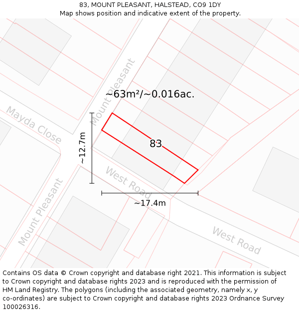 83, MOUNT PLEASANT, HALSTEAD, CO9 1DY: Plot and title map