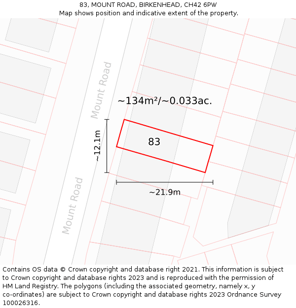 83, MOUNT ROAD, BIRKENHEAD, CH42 6PW: Plot and title map