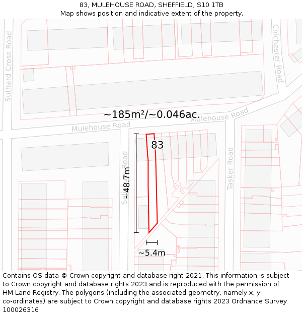83, MULEHOUSE ROAD, SHEFFIELD, S10 1TB: Plot and title map
