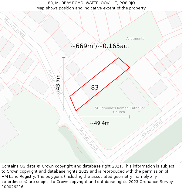 83, MURRAY ROAD, WATERLOOVILLE, PO8 9JQ: Plot and title map