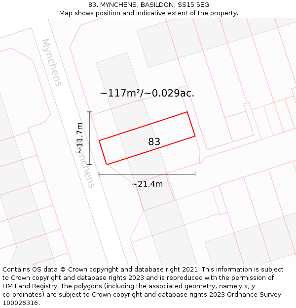 83, MYNCHENS, BASILDON, SS15 5EG: Plot and title map