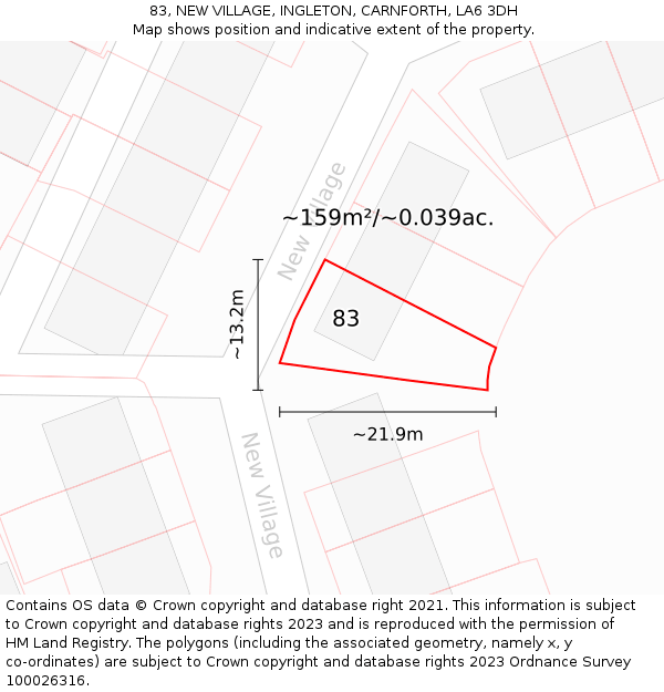 83, NEW VILLAGE, INGLETON, CARNFORTH, LA6 3DH: Plot and title map
