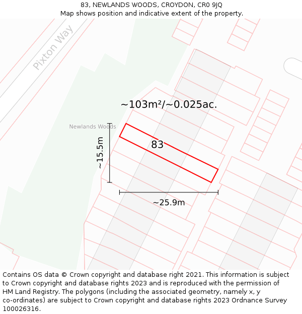 83, NEWLANDS WOODS, CROYDON, CR0 9JQ: Plot and title map