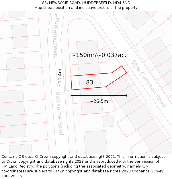 83, NEWSOME ROAD, HUDDERSFIELD, HD4 6ND: Plot and title map