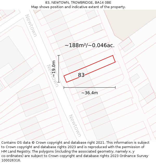 83, NEWTOWN, TROWBRIDGE, BA14 0BE: Plot and title map