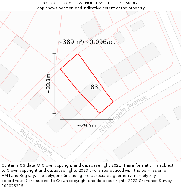 83, NIGHTINGALE AVENUE, EASTLEIGH, SO50 9LA: Plot and title map