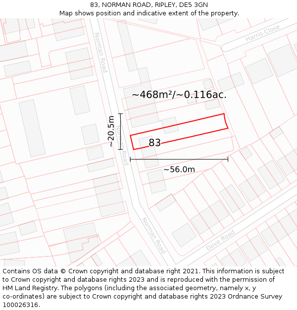 83, NORMAN ROAD, RIPLEY, DE5 3GN: Plot and title map