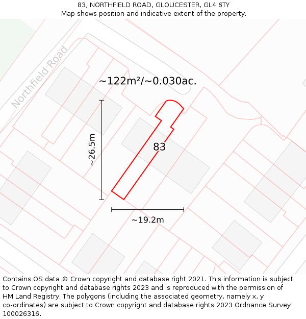 83, NORTHFIELD ROAD, GLOUCESTER, GL4 6TY: Plot and title map