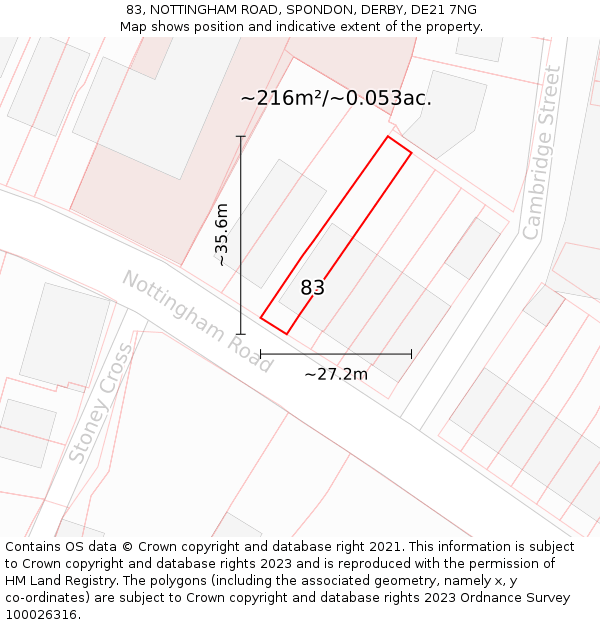 83, NOTTINGHAM ROAD, SPONDON, DERBY, DE21 7NG: Plot and title map