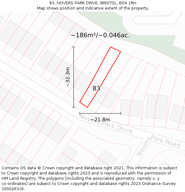 83, NOVERS PARK DRIVE, BRISTOL, BS4 1RH: Plot and title map