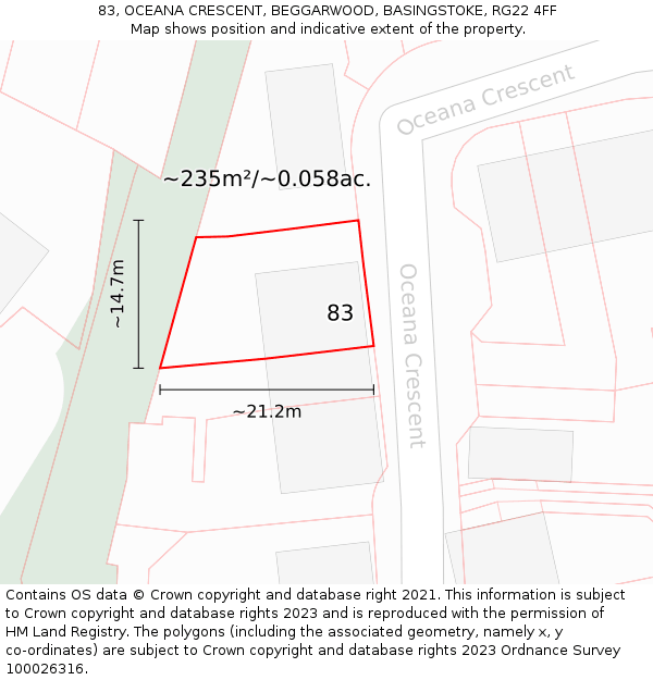 83, OCEANA CRESCENT, BEGGARWOOD, BASINGSTOKE, RG22 4FF: Plot and title map