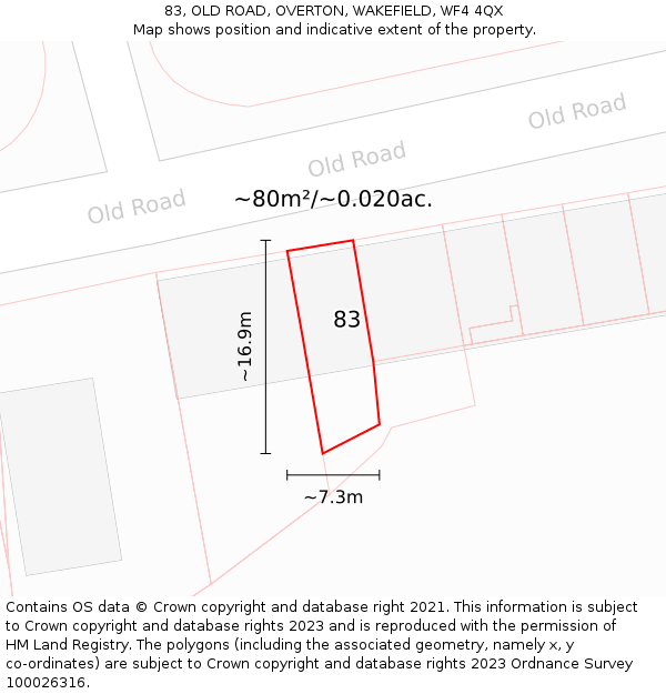 83, OLD ROAD, OVERTON, WAKEFIELD, WF4 4QX: Plot and title map