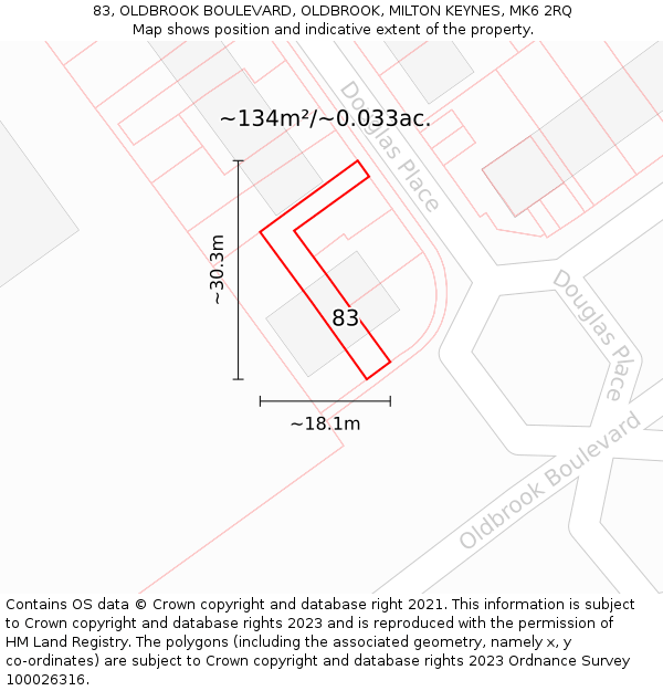 83, OLDBROOK BOULEVARD, OLDBROOK, MILTON KEYNES, MK6 2RQ: Plot and title map