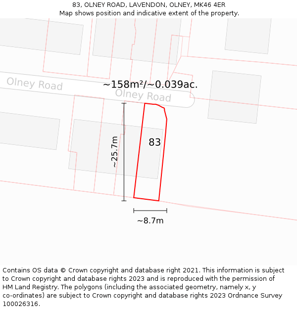 83, OLNEY ROAD, LAVENDON, OLNEY, MK46 4ER: Plot and title map