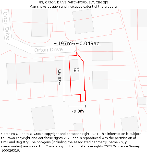 83, ORTON DRIVE, WITCHFORD, ELY, CB6 2JG: Plot and title map