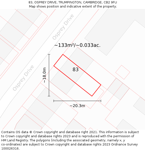 83, OSPREY DRIVE, TRUMPINGTON, CAMBRIDGE, CB2 9FU: Plot and title map