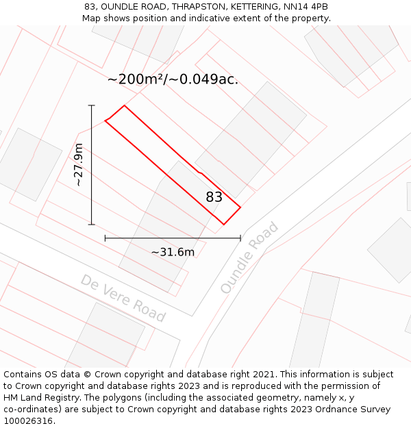 83, OUNDLE ROAD, THRAPSTON, KETTERING, NN14 4PB: Plot and title map