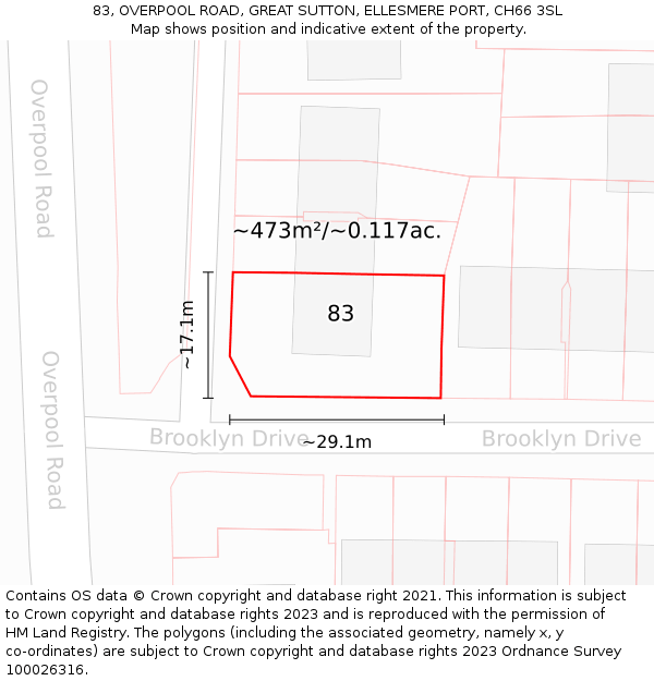 83, OVERPOOL ROAD, GREAT SUTTON, ELLESMERE PORT, CH66 3SL: Plot and title map