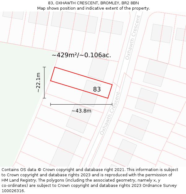 83, OXHAWTH CRESCENT, BROMLEY, BR2 8BN: Plot and title map
