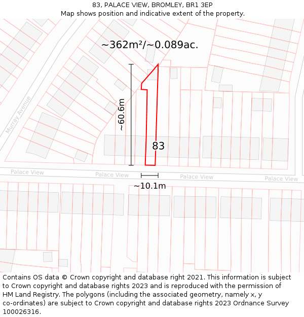 83, PALACE VIEW, BROMLEY, BR1 3EP: Plot and title map