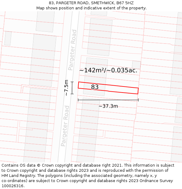 83, PARGETER ROAD, SMETHWICK, B67 5HZ: Plot and title map
