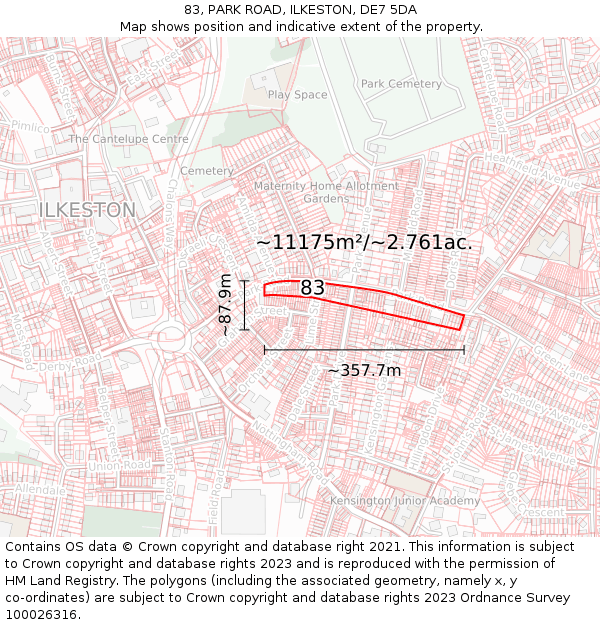 83, PARK ROAD, ILKESTON, DE7 5DA: Plot and title map