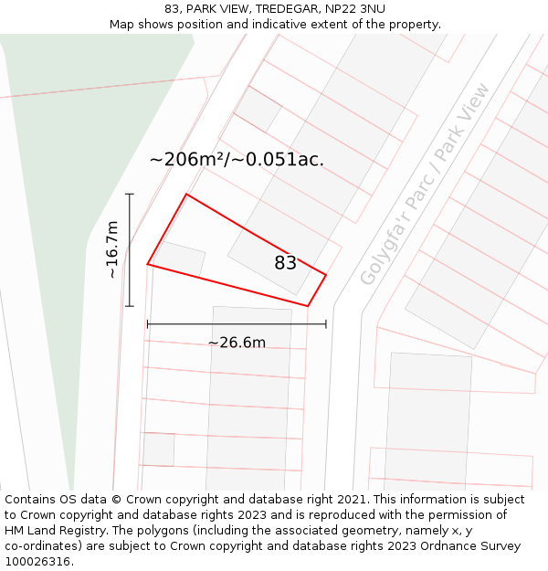 83, PARK VIEW, TREDEGAR, NP22 3NU: Plot and title map