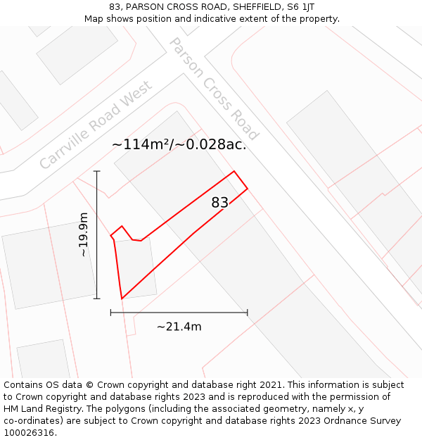 83, PARSON CROSS ROAD, SHEFFIELD, S6 1JT: Plot and title map