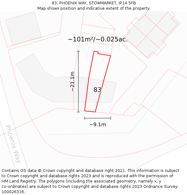 83, PHOENIX WAY, STOWMARKET, IP14 5FB: Plot and title map