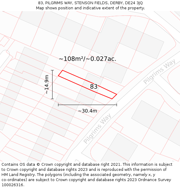 83, PILGRIMS WAY, STENSON FIELDS, DERBY, DE24 3JQ: Plot and title map