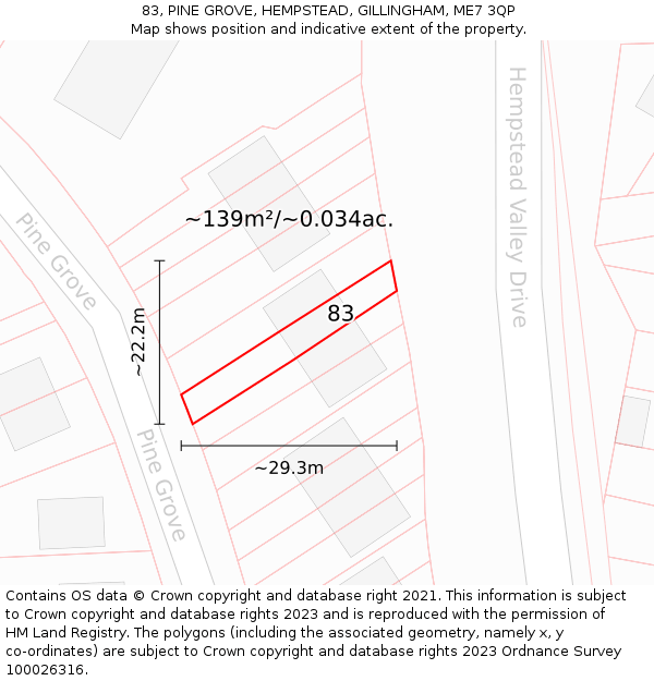 83, PINE GROVE, HEMPSTEAD, GILLINGHAM, ME7 3QP: Plot and title map