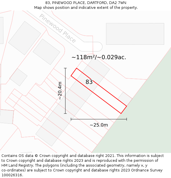 83, PINEWOOD PLACE, DARTFORD, DA2 7WN: Plot and title map