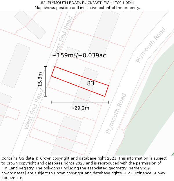 83, PLYMOUTH ROAD, BUCKFASTLEIGH, TQ11 0DH: Plot and title map