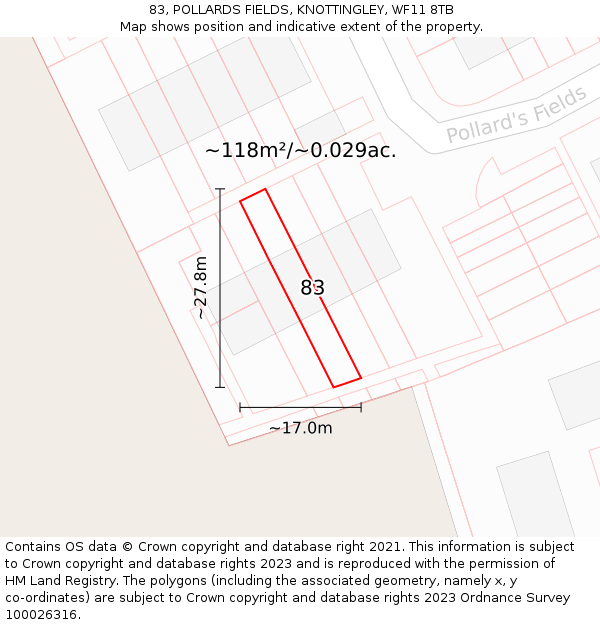 83, POLLARDS FIELDS, KNOTTINGLEY, WF11 8TB: Plot and title map