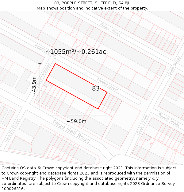 83, POPPLE STREET, SHEFFIELD, S4 8JL: Plot and title map