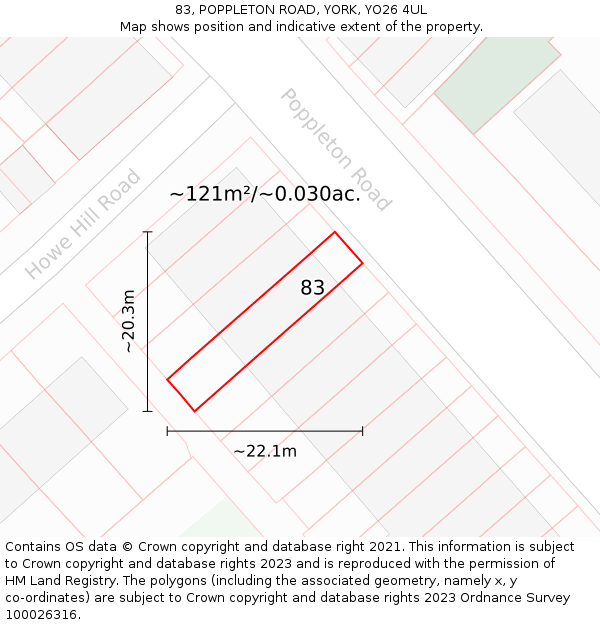 83, POPPLETON ROAD, YORK, YO26 4UL: Plot and title map